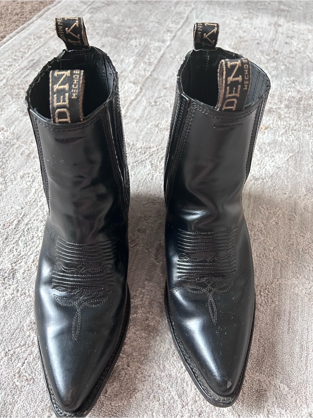 Denver Men’s Cowboy Ankle Boots, Black Leather Logo Handmade Mexico, Size 11
